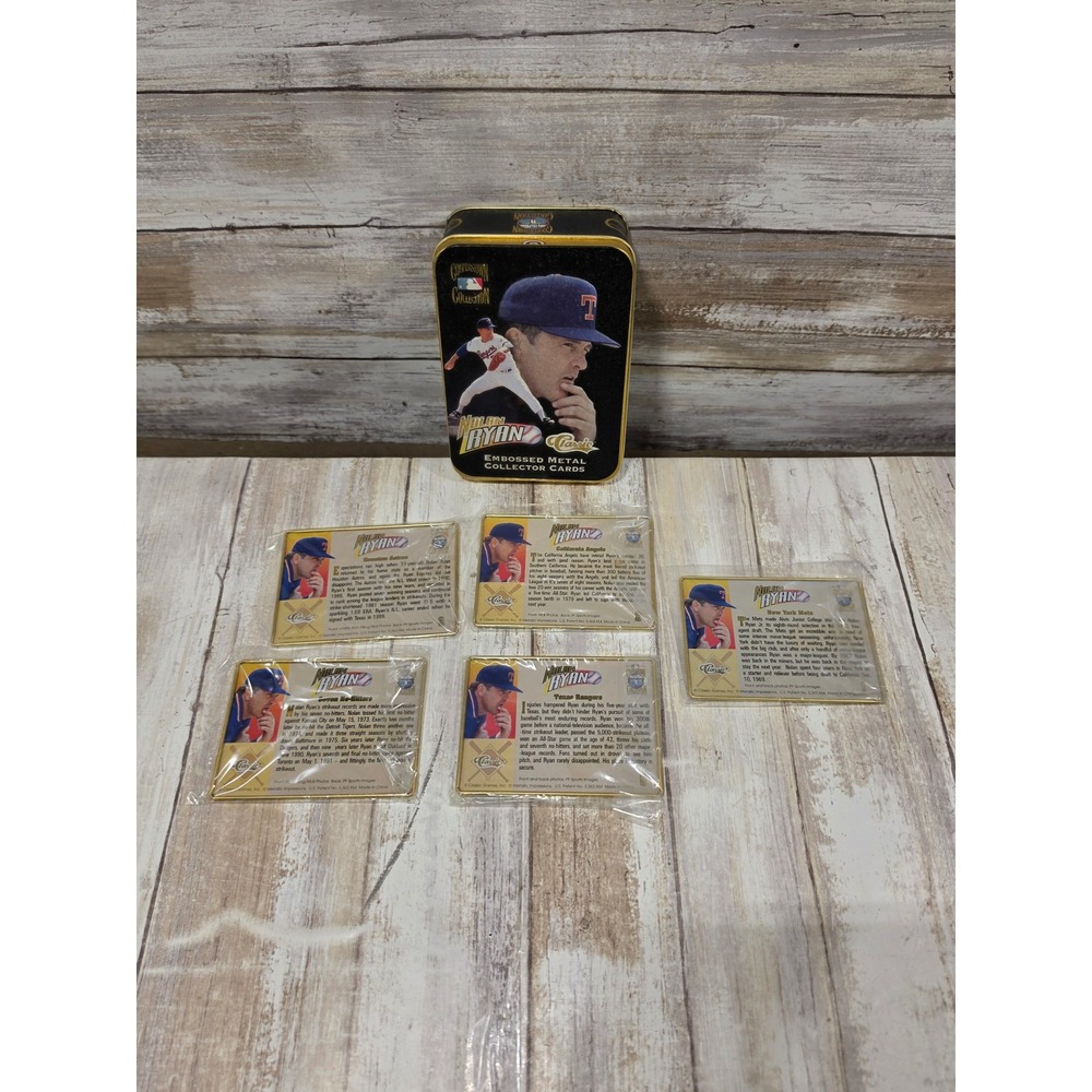 Nolan Ryan Classic Embossed Metal Collector Cards 5‎ Card Set w Tin Cooperstown